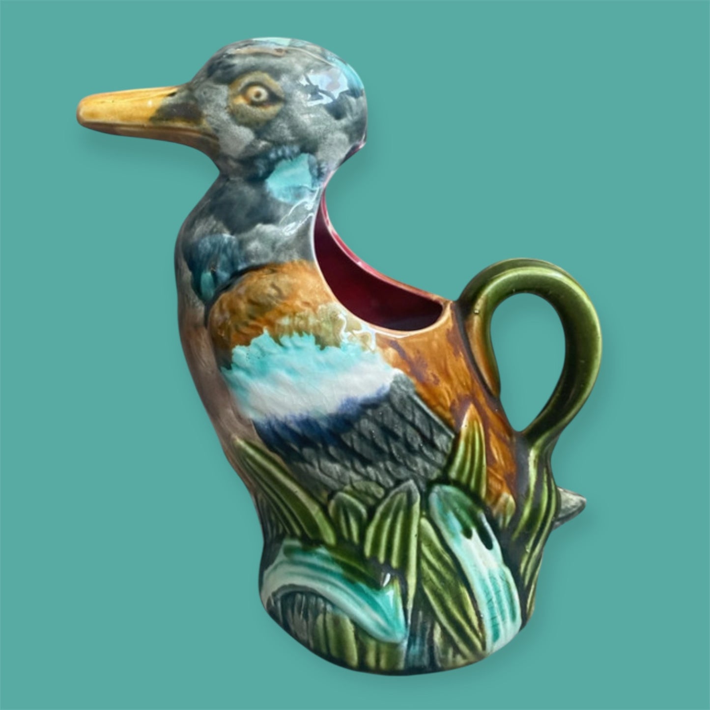 Frie Onnaing majolica duck pitcher 1900