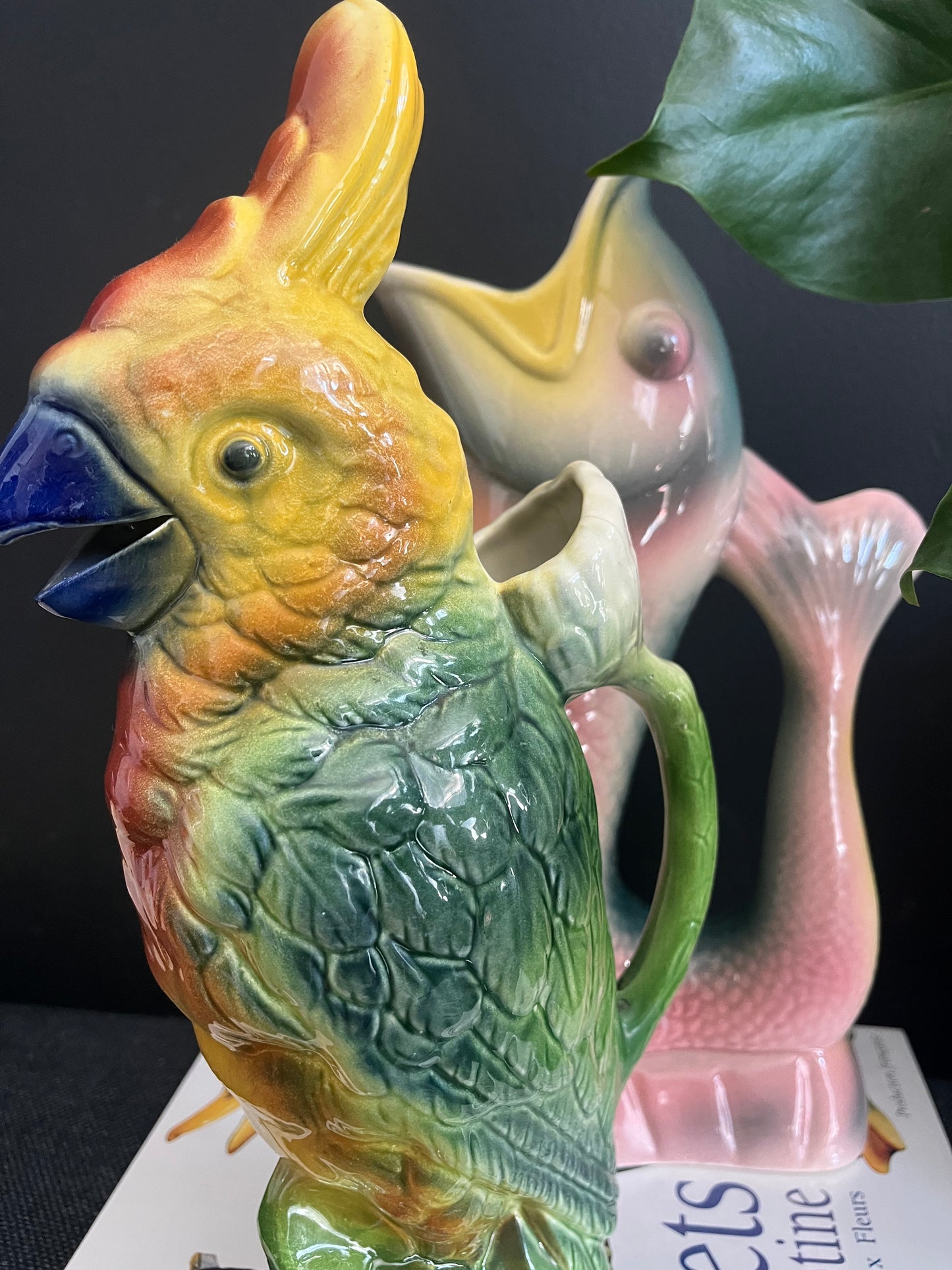 Saint Clement french antique Cockatoo pitcher majolica artdeco period