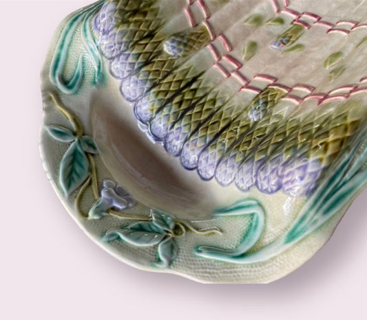 Antique majolica asparagus serving plate