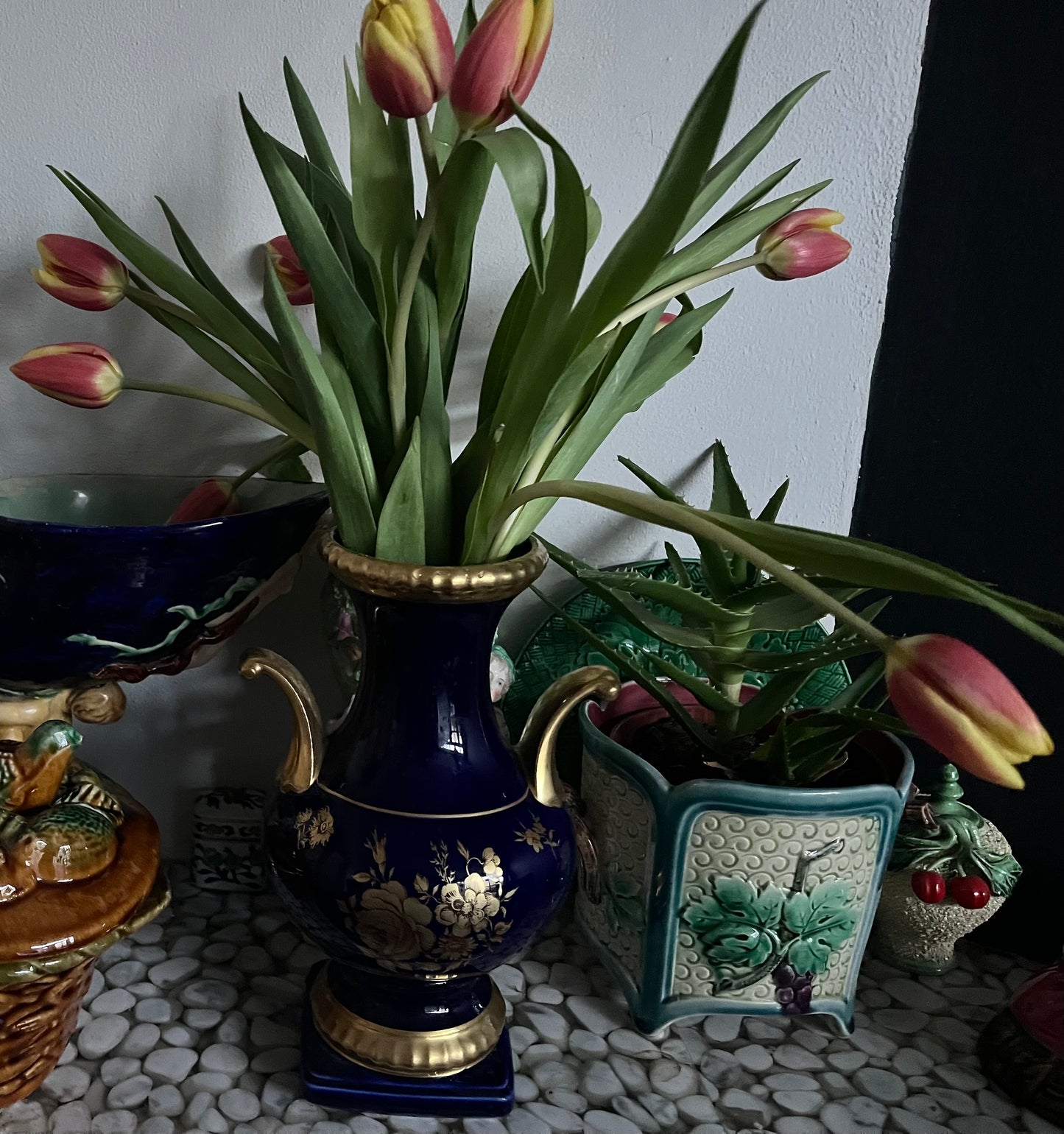 Kobalt with gold handpainted cake stand Bareuther Germany