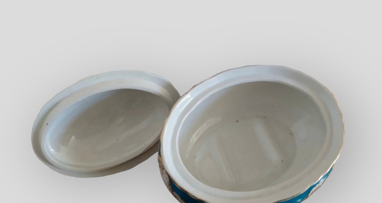 Set 2 antique faience boxes Nimy, France
