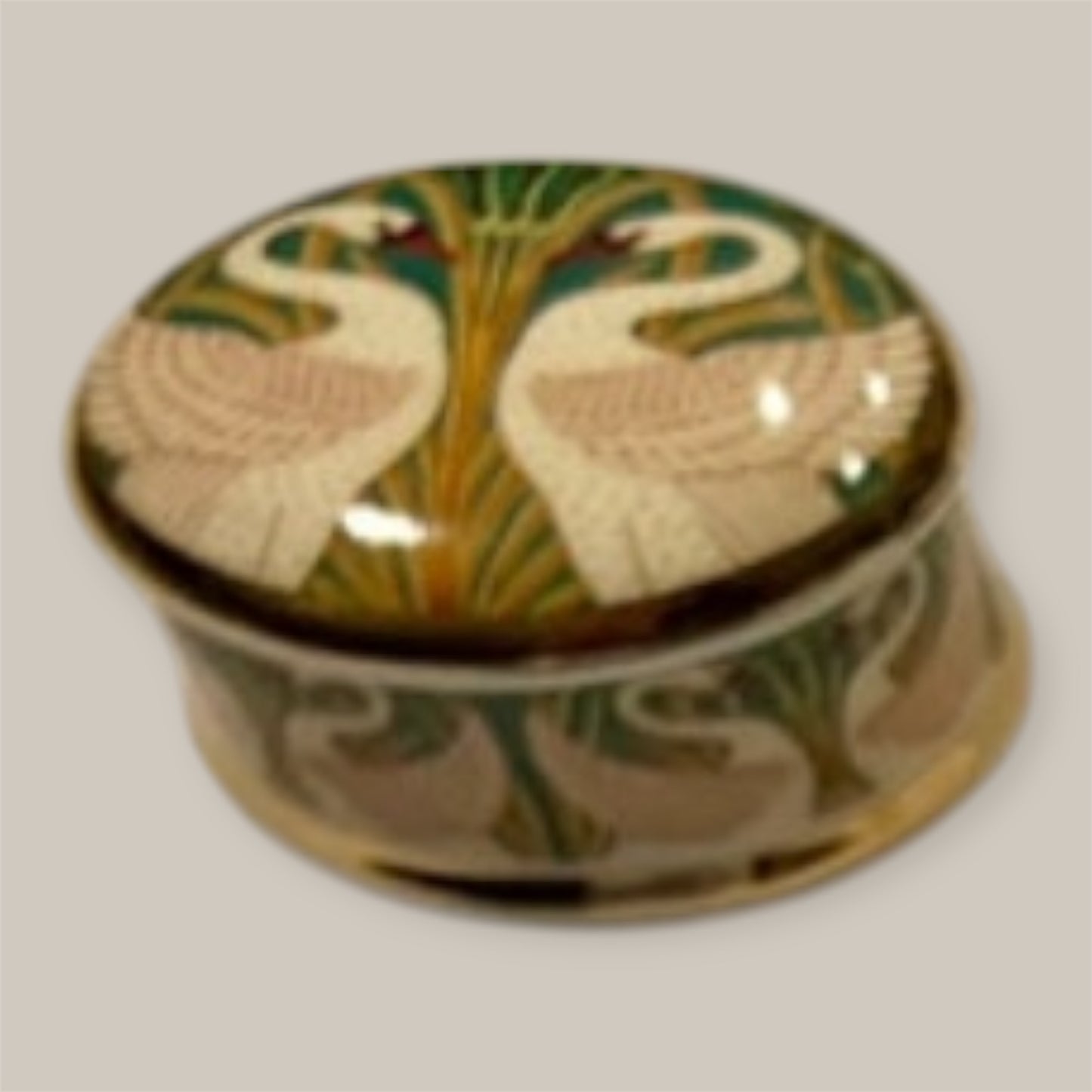 Artnouveau trincketbox Swans and bullrush fine bone china England