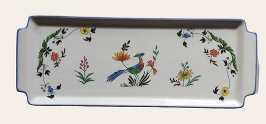 Gien Oiseaux de Paradis faience cake or sandwich server handled