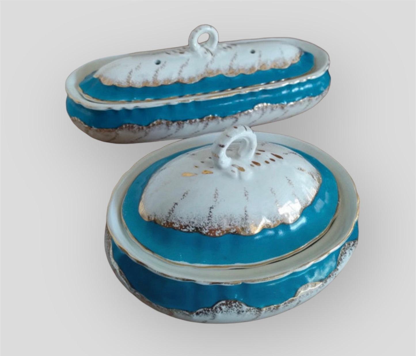 Set 2 antique faience boxes Nimy, France