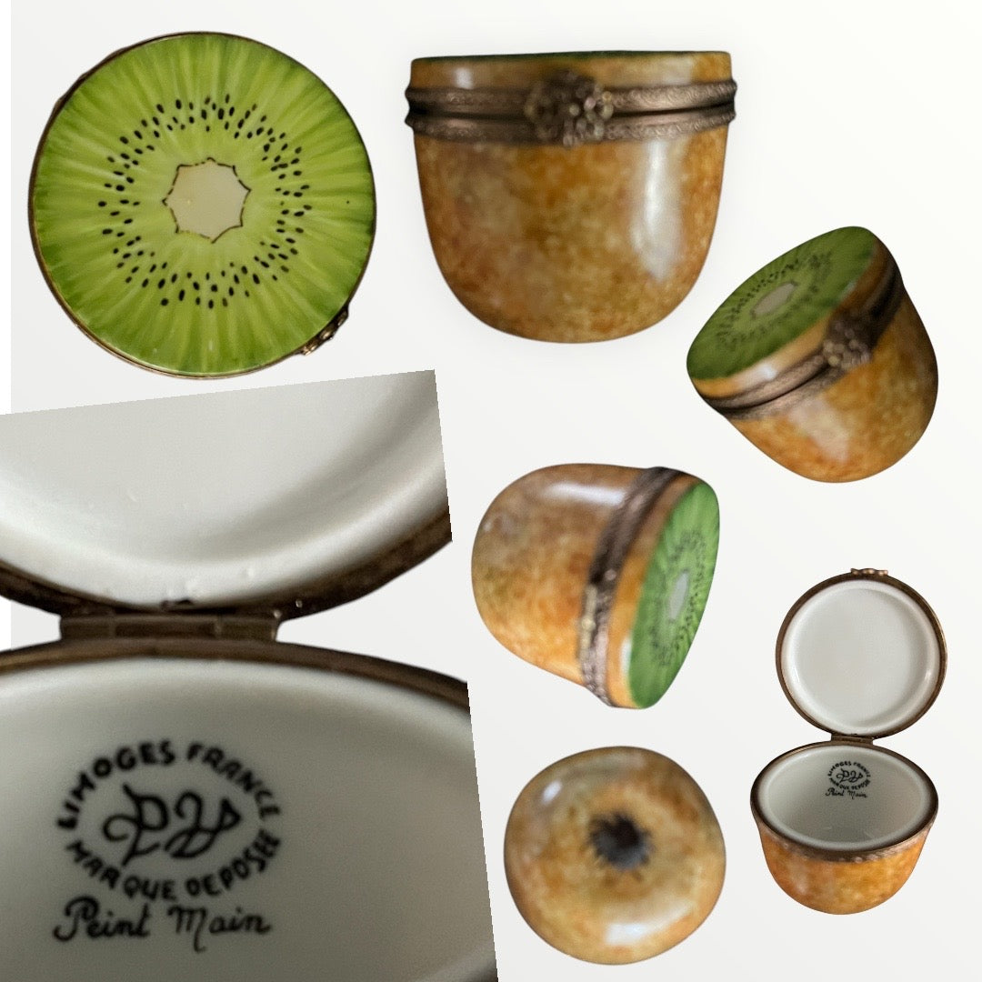 Limoges France vintage porcelain trincketbox kiwi fruit