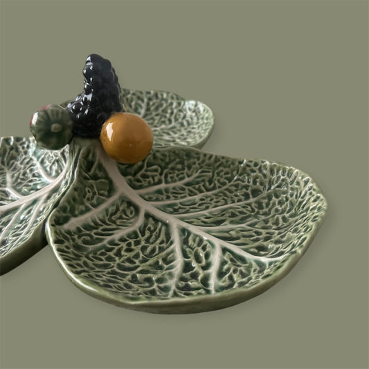 Bordalo Pinheiro vintage cabbage serving plate fruits