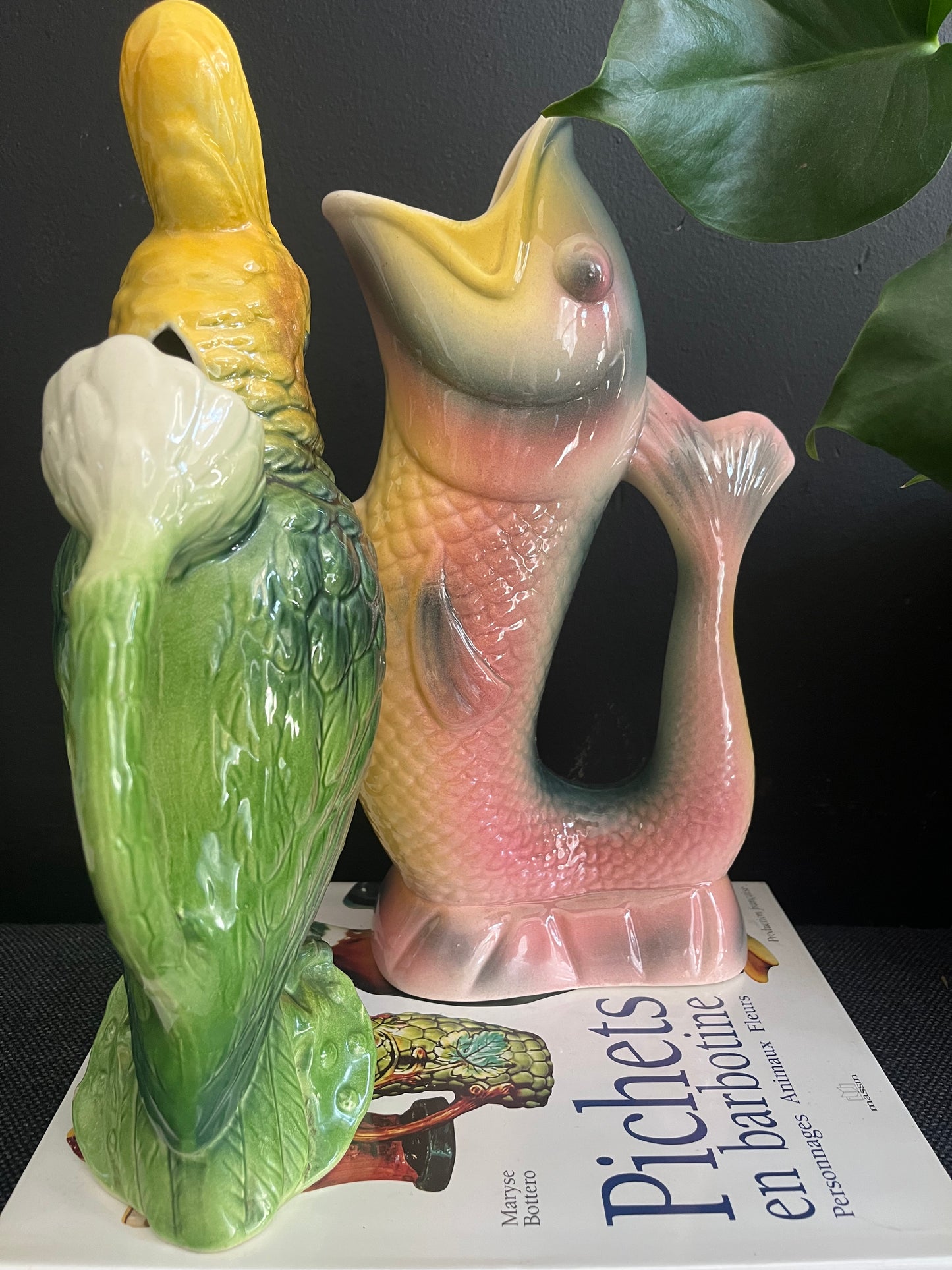 Saint Clement french antique Cockatoo pitcher majolica artdeco period