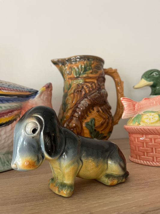 Frie onnaing antique majolica french basset dog moneybank