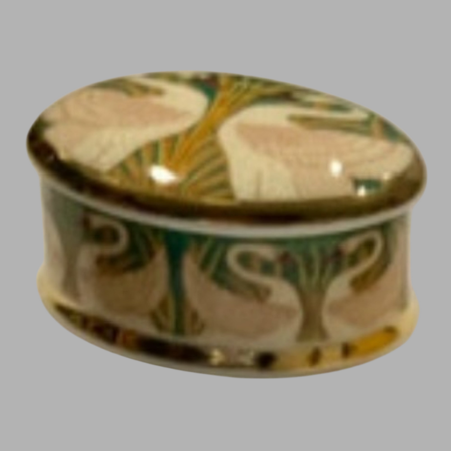 Artnouveau trincketbox Swans and bullrush fine bone china England