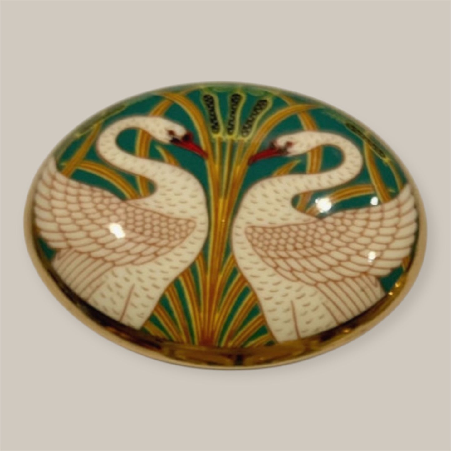 Artnouveau trincketbox Swans and bullrush fine bone china England