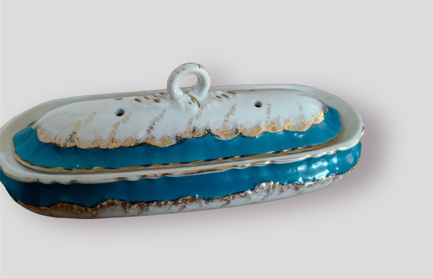 Set 2 antique faience boxes Nimy, France