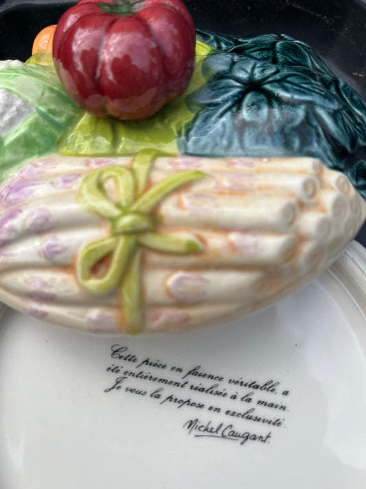 Rare vintage tureen Michel Caugant polychrome vegetables