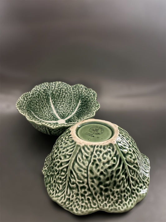 Set of 2 Bordallo Pinheiro vintage cabbage bowls 15 cm