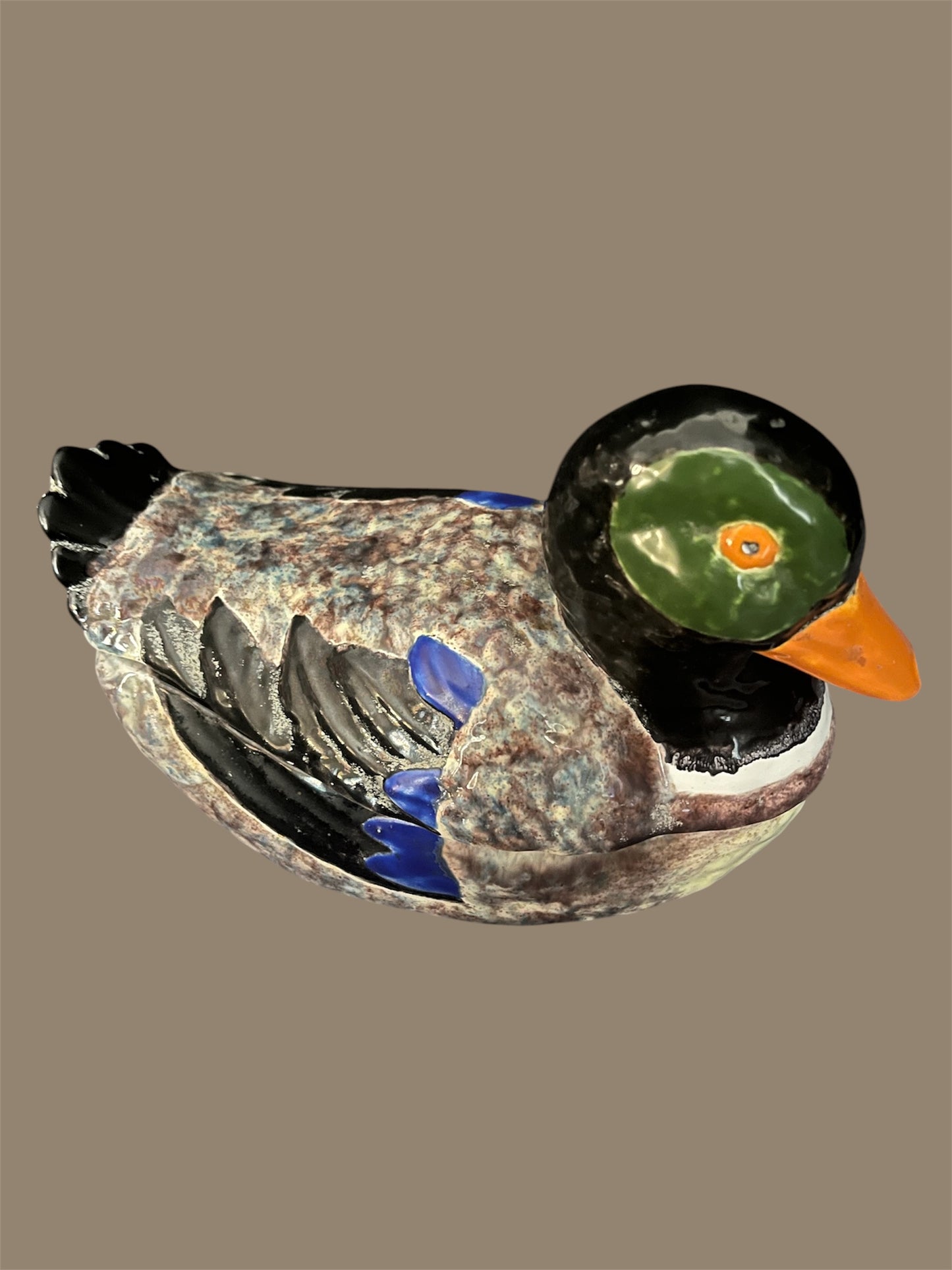 Vintage polychrome duck tureen majolica Bordallo Pinheiro