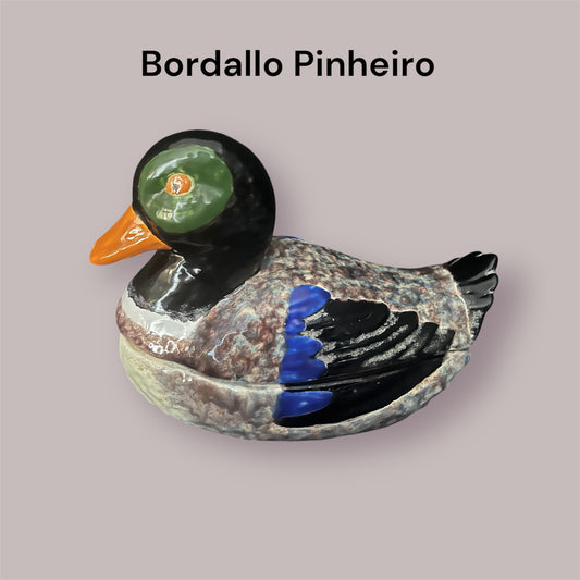Vintage polychrome duck tureen majolica Bordallo Pinheiro