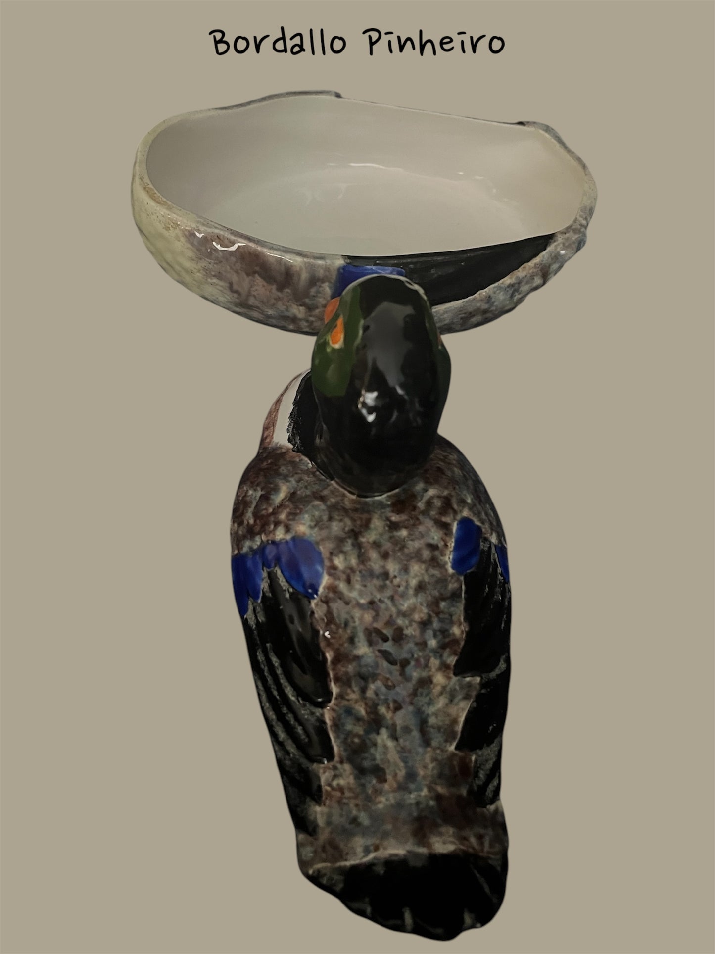 Vintage polychrome duck tureen majolica Bordallo Pinheiro