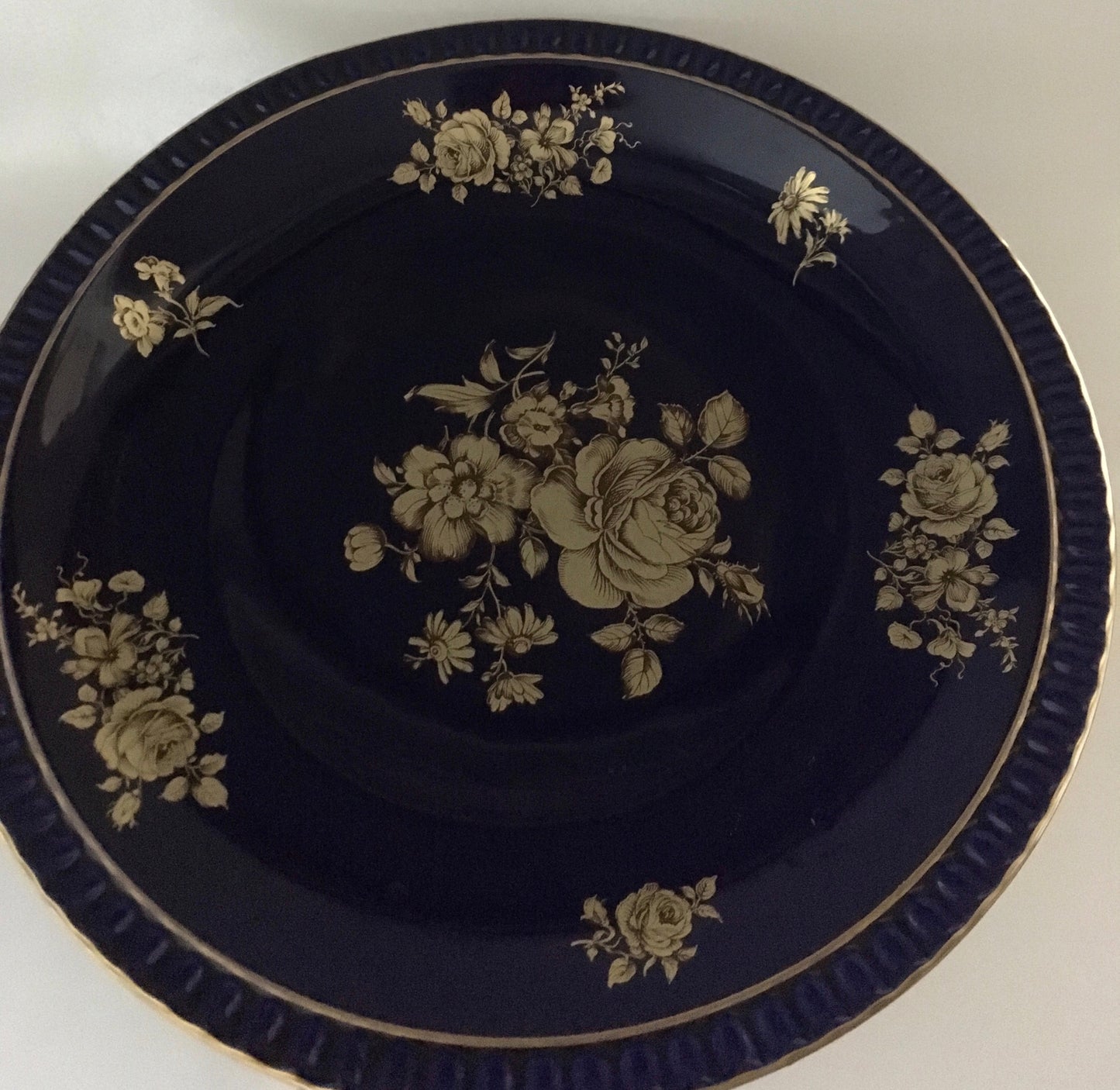 Kobalt with gold handpainted cake stand Bareuther Germany