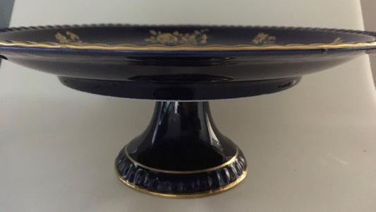 Kobalt with gold handpainted cake stand Bareuther Germany