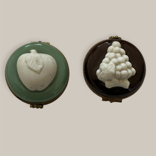Set 2 Limoges France trincketboxes fruit Apple and Raisins.