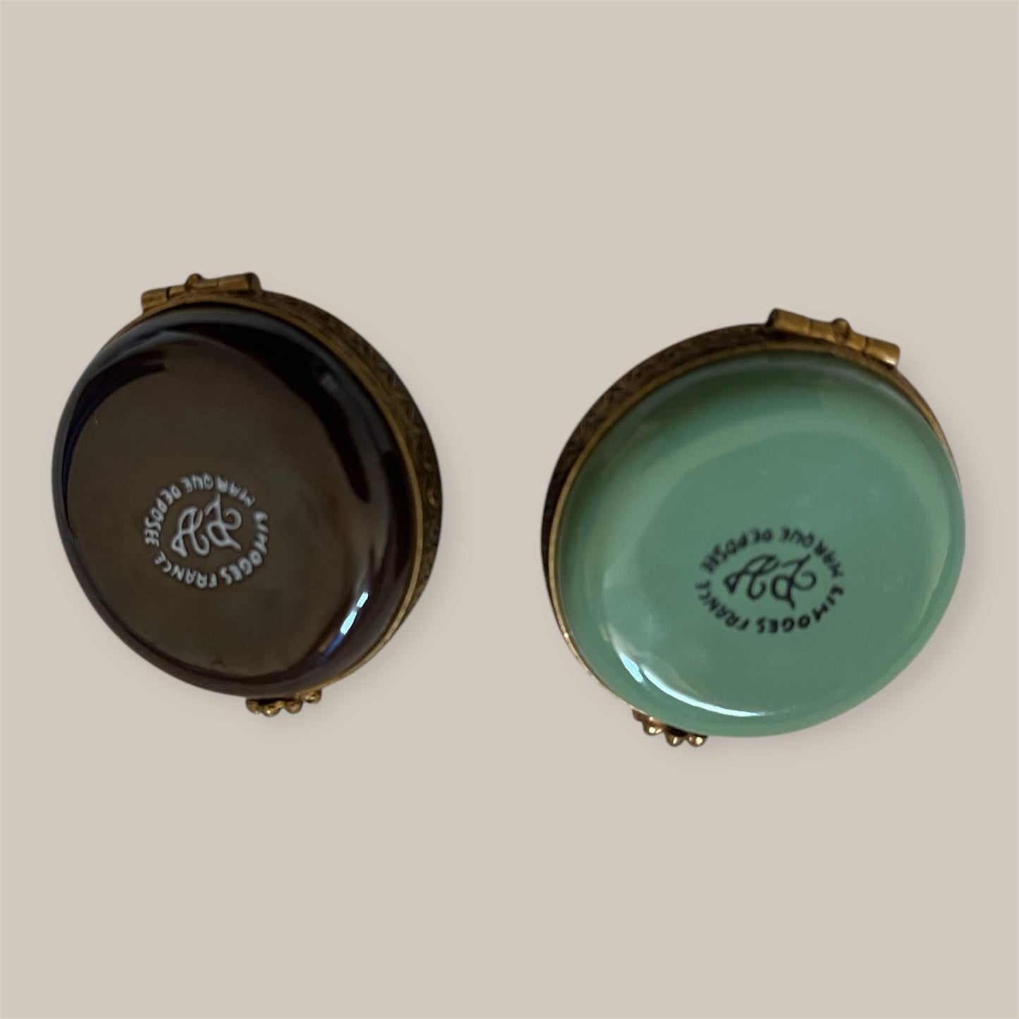 Set 2 Limoges France trincketboxes fruit Apple and Raisins.
