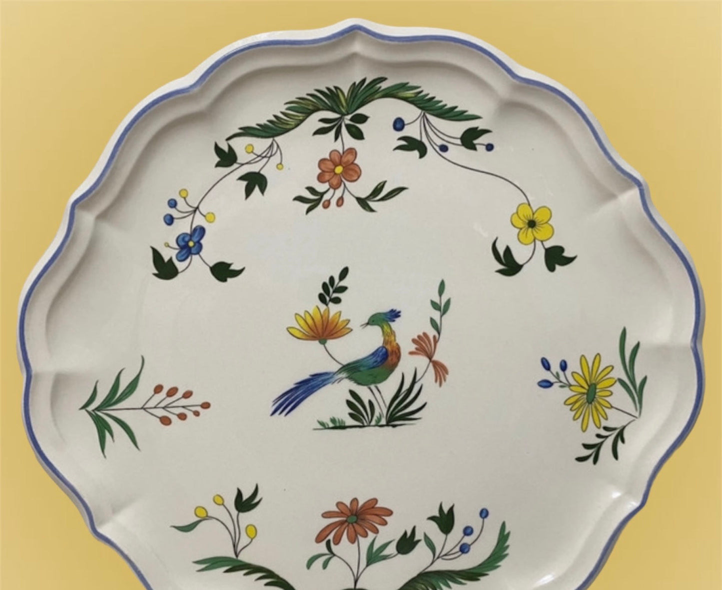 Cake plate faiencerie de Gien France Oiseaux de Paradis