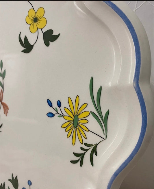 Cake plate faiencerie de Gien France Oiseaux de Paradis