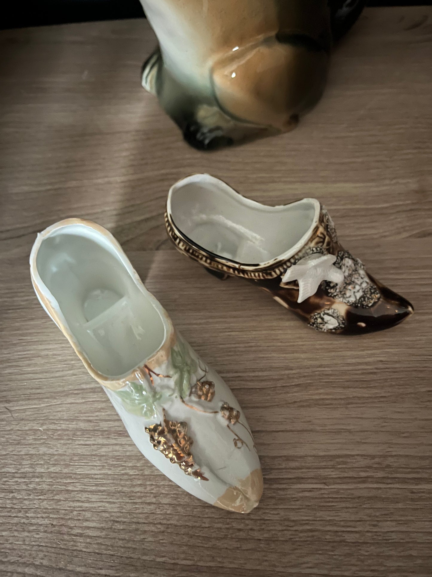Set of 2 antique porcelain shoes