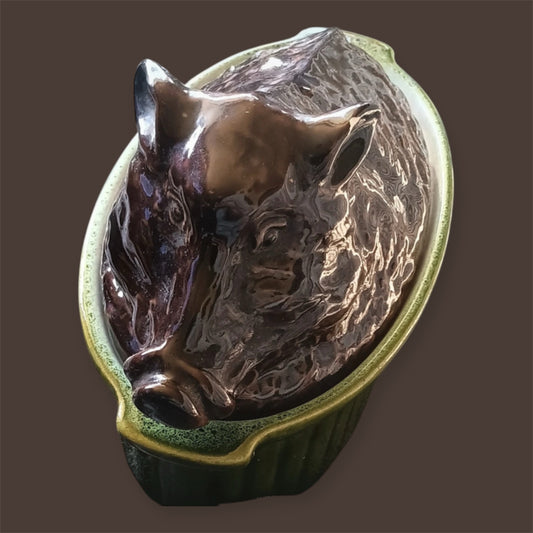 Antique french majolica wild boar tureen