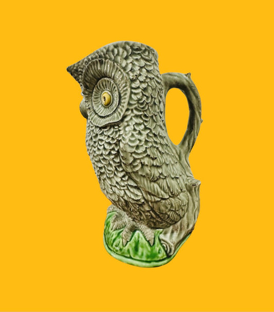 Bordallo Pinheiro faience owl pitcher Portugal