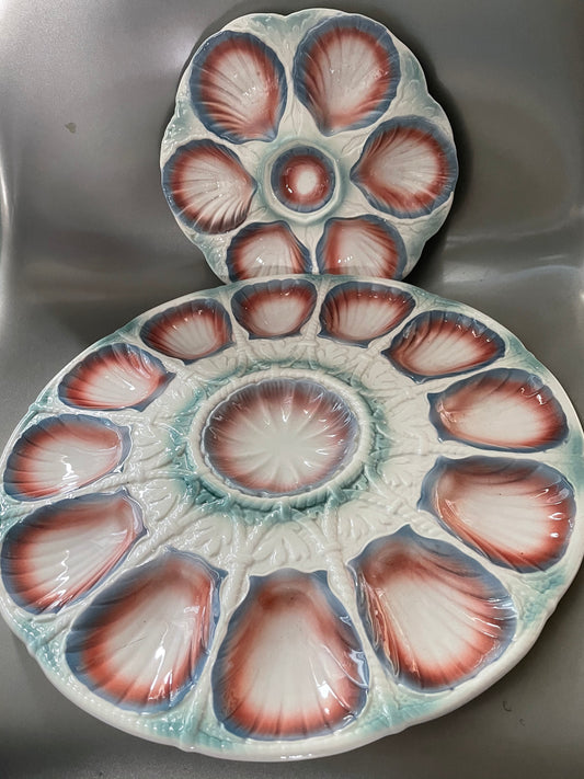 french antique majolica Oyster plates