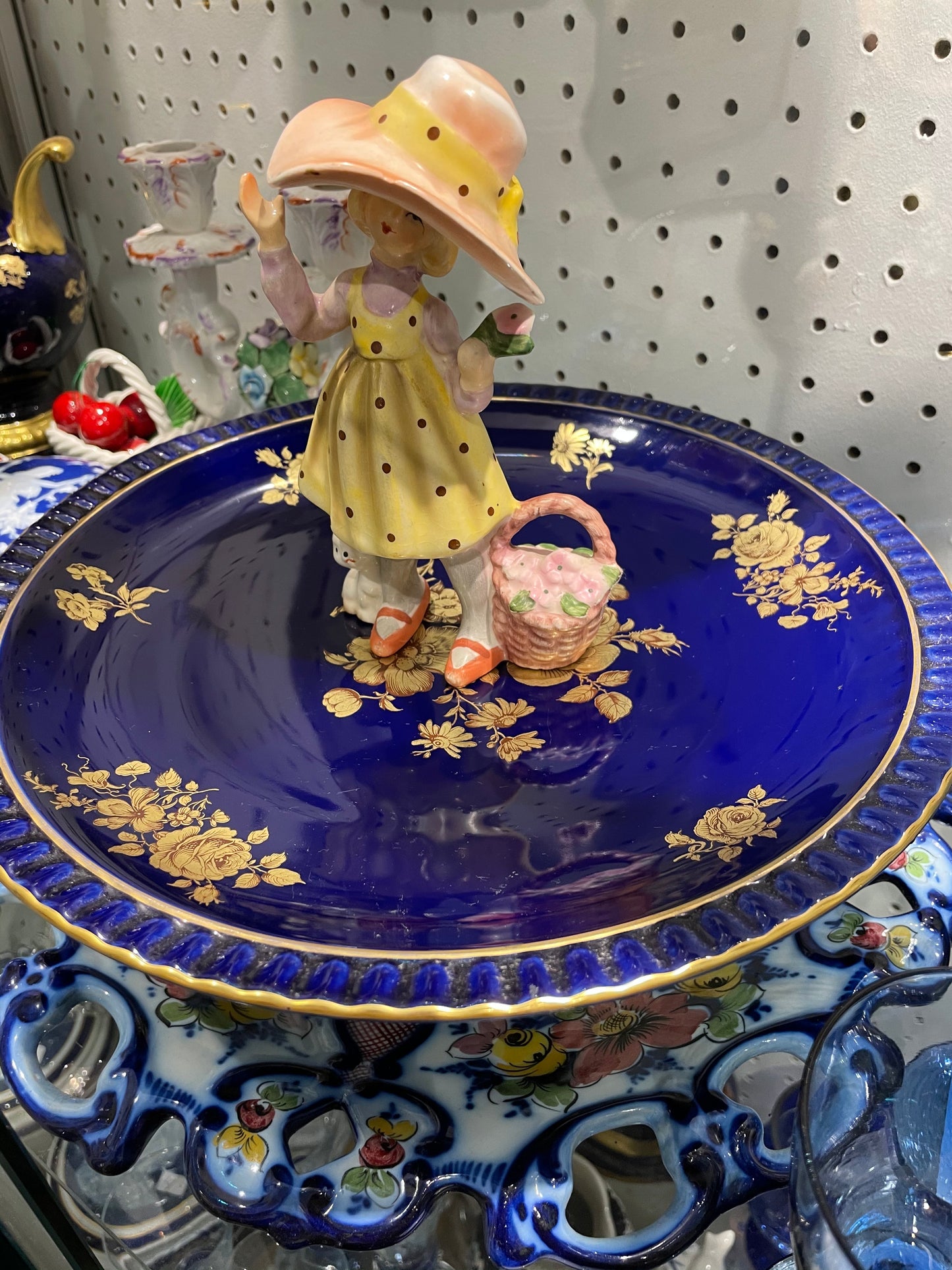 Kobalt with gold handpainted cake stand Bareuther Germany