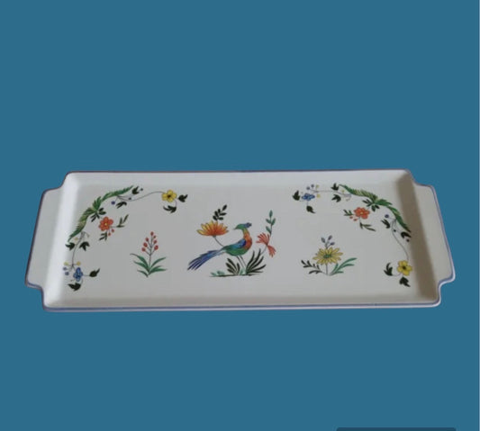 Gien Oiseaux de Paradis faience cake or sandwich server handled
