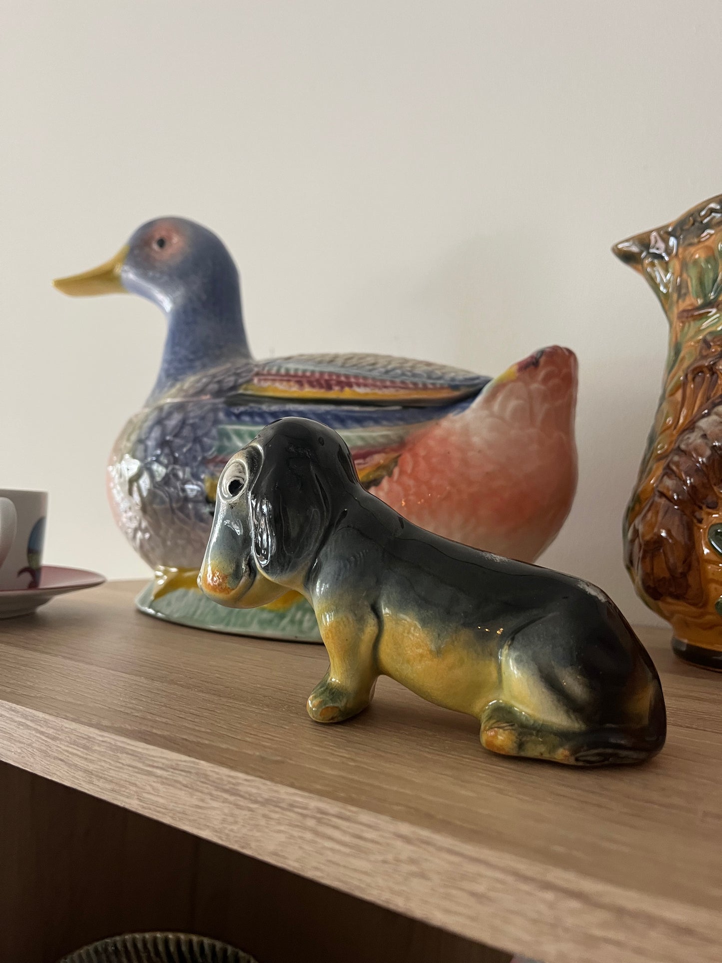 Frie onnaing antique majolica french basset dog moneybank