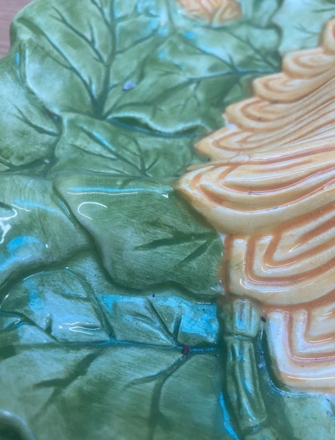 Artisan vintage faience server from Portugal sunflower design