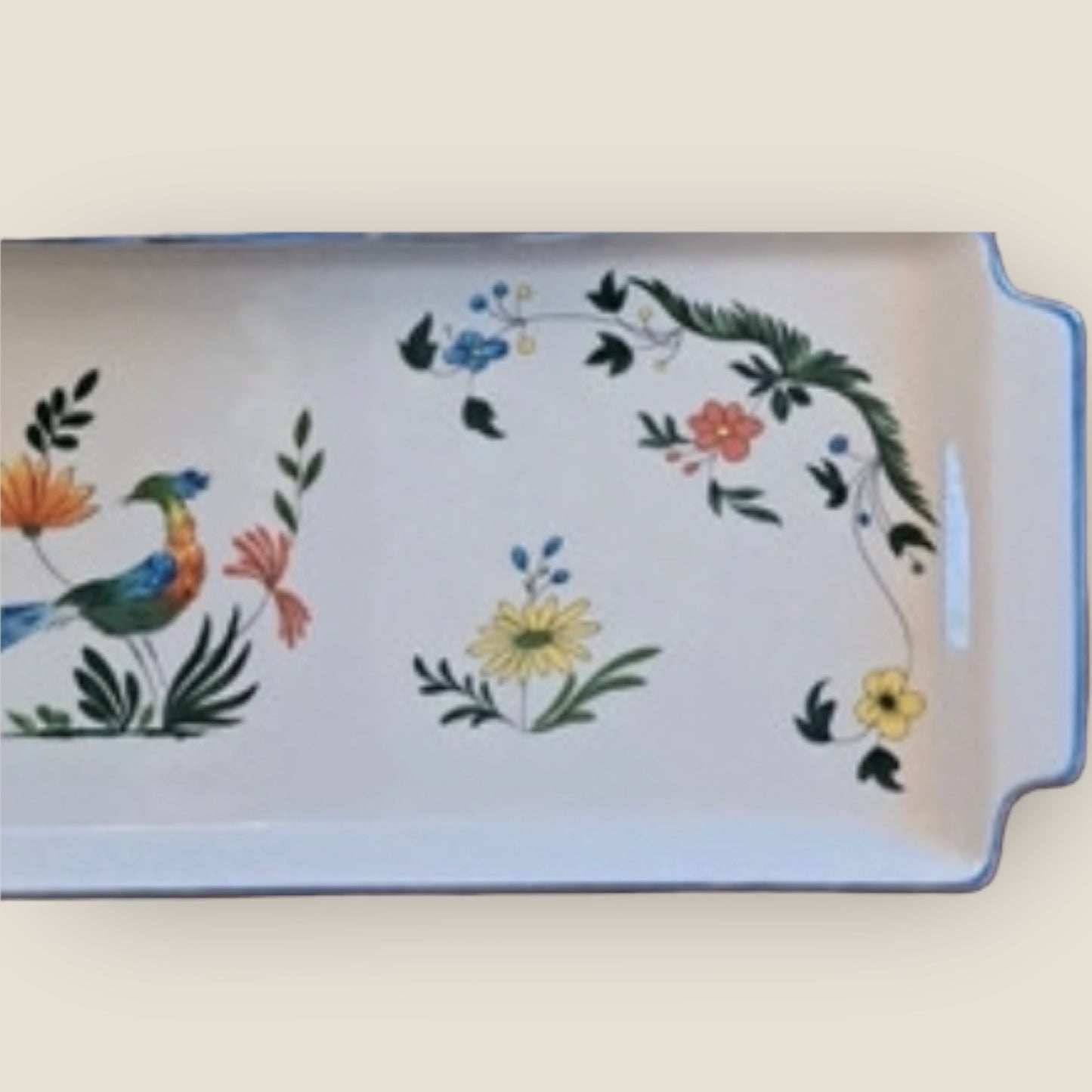 Gien Oiseaux de Paradis faience cake or sandwich server handled
