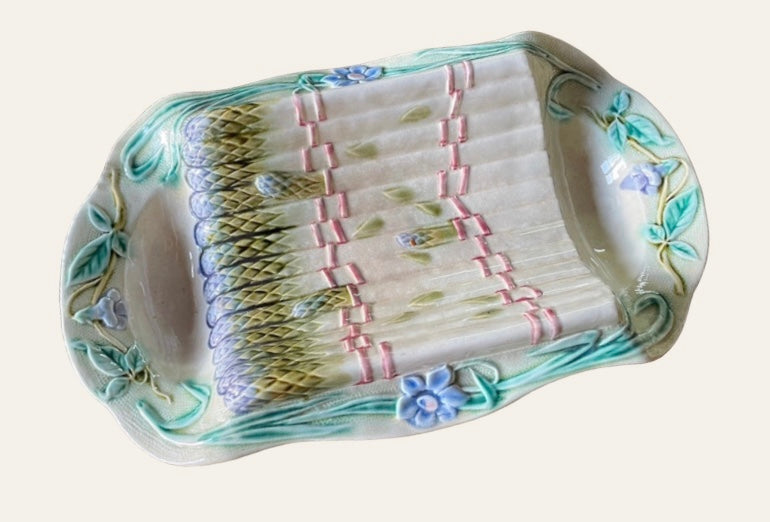 Antique majolica asparagus serving plate