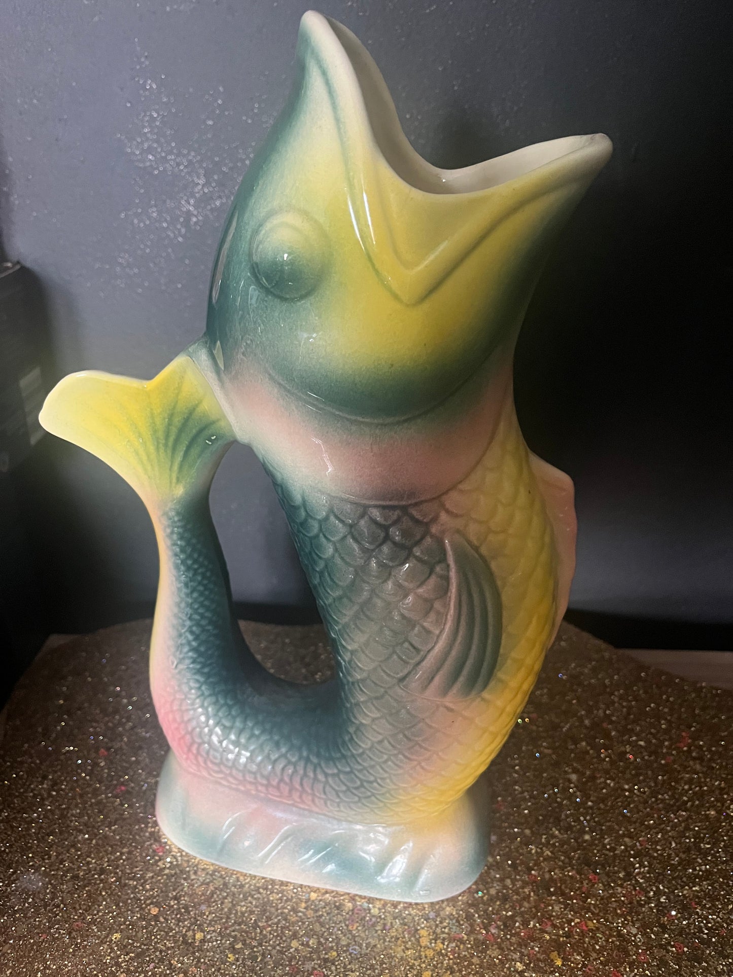 Saint Clement France rare majolica fish pitcher Art Deco period