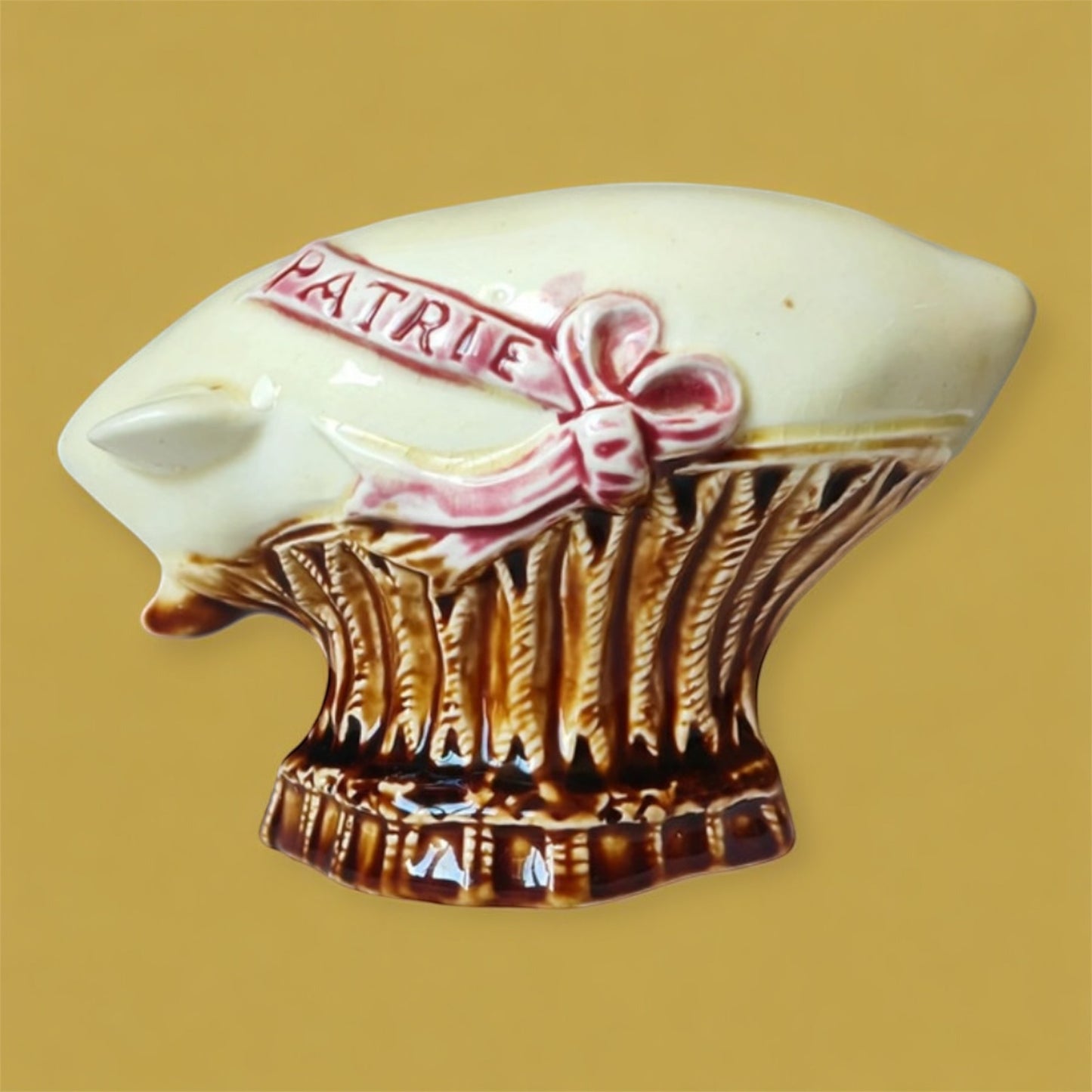 Frie Onnaing antique majolica moneybank Zeppelin circa 1900