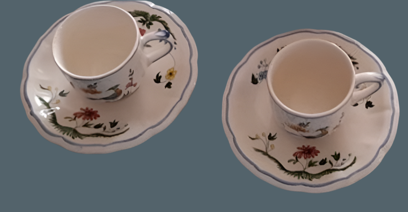 Gien faience espresso cups+saucers set of 2