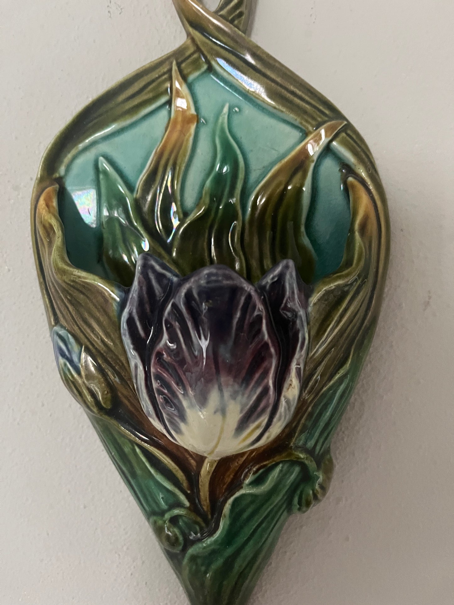 Majolica french Art Nouveau wall vase