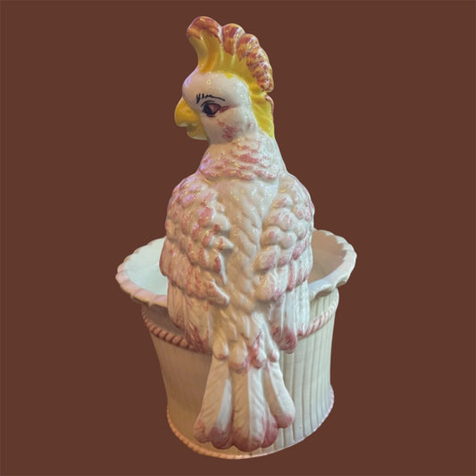 Vintage planter with parrot
