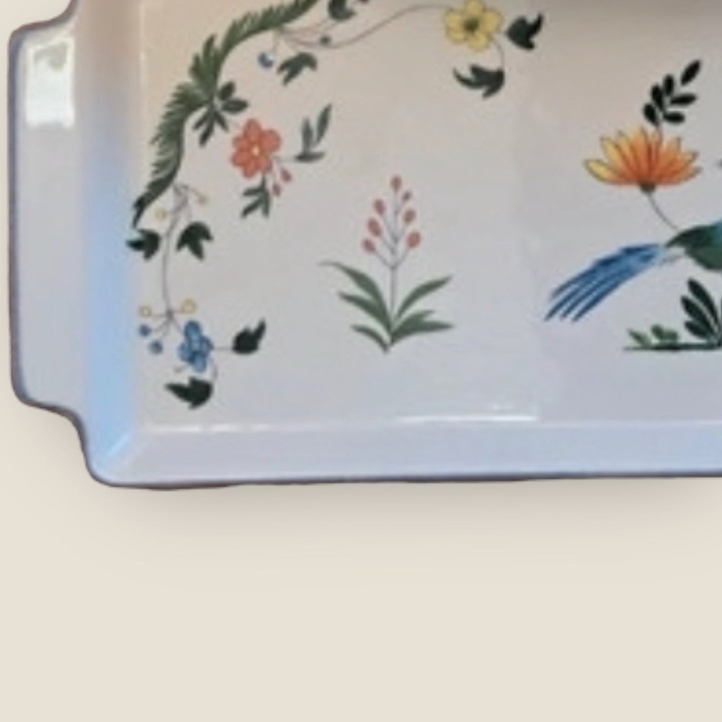 Gien Oiseaux de Paradis faience cake or sandwich server handled