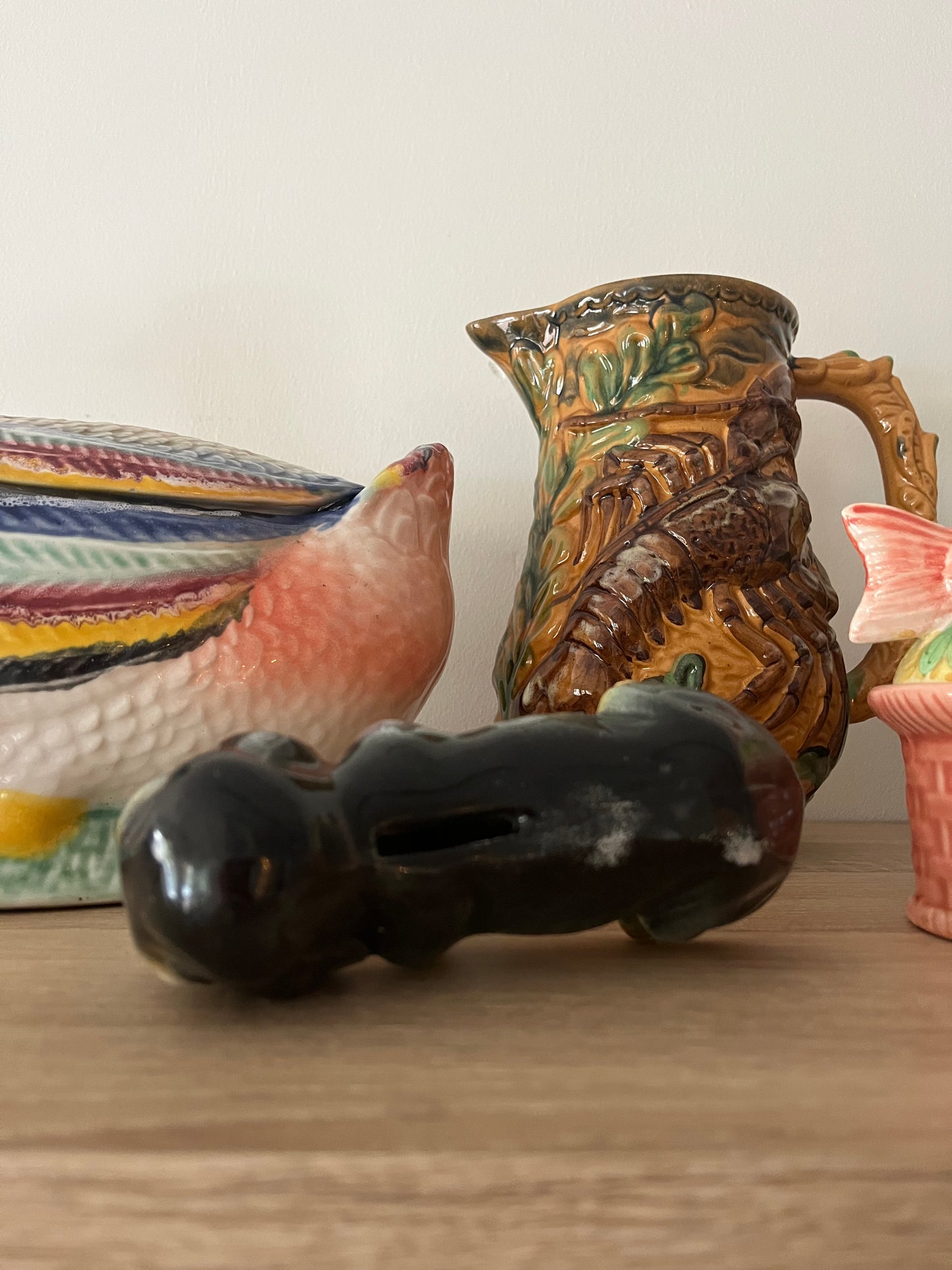 Frie onnaing antique majolica french basset dog moneybank