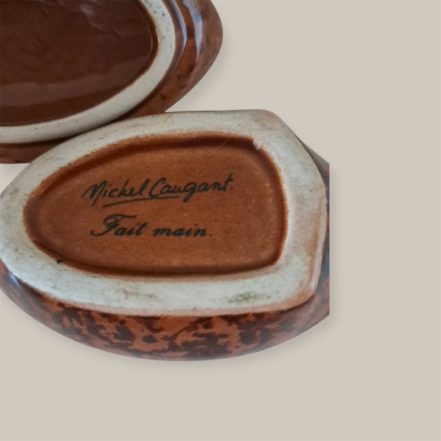 Smallest vintage tureen Michel Caugant brown gold version