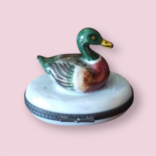 MC Hand Painted Limoges France Duck trinket box