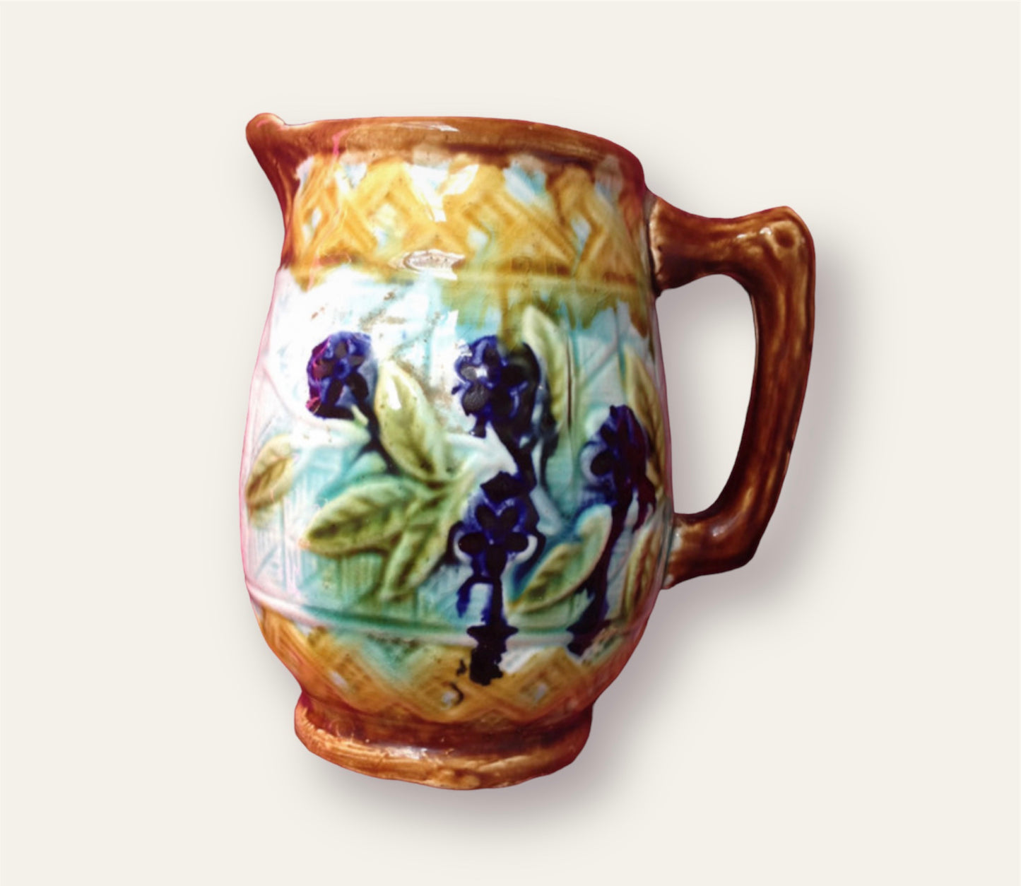 Polychrome french majolica creamer