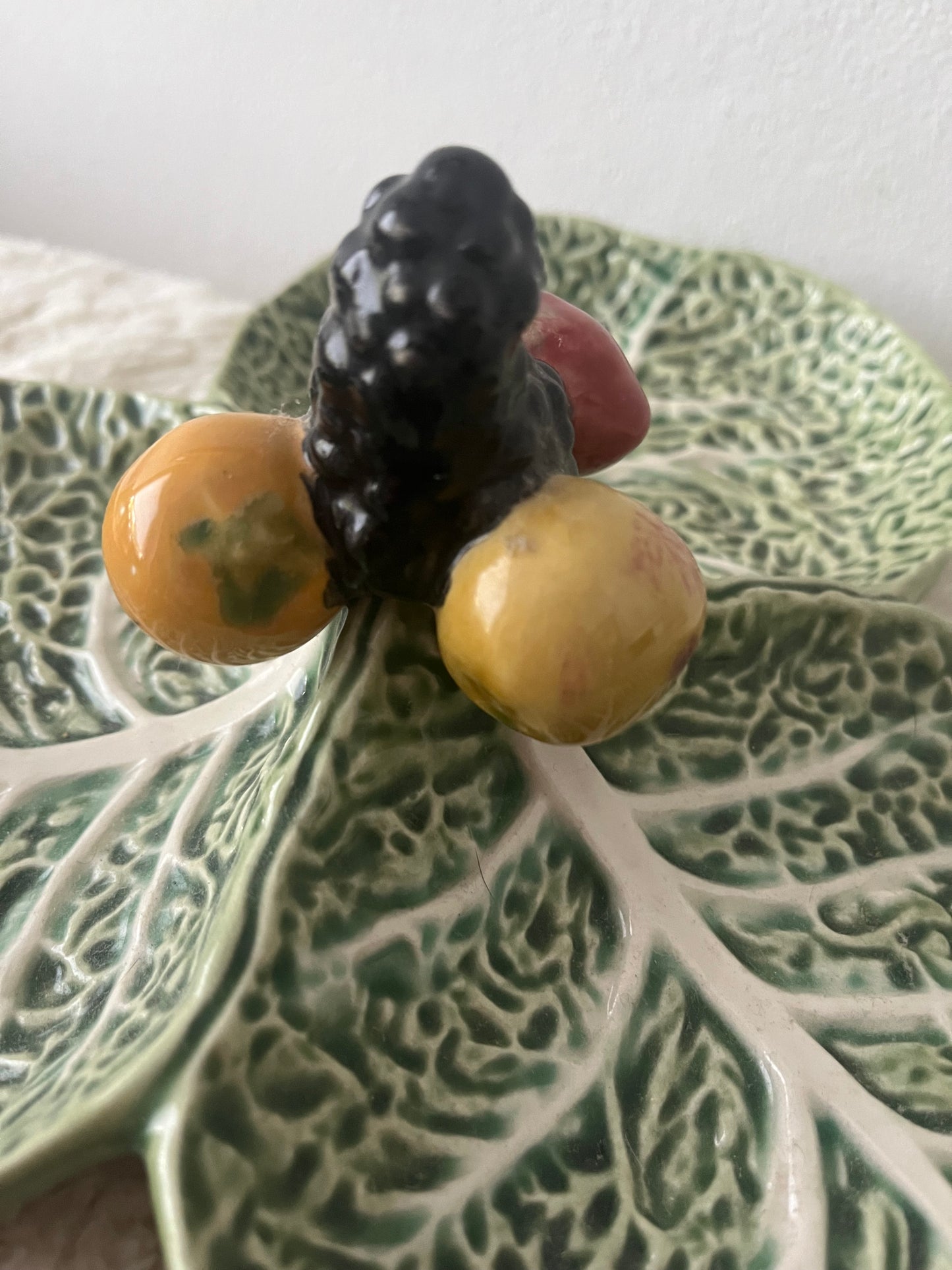 Bordalo Pinheiro vintage cabbage serving plate fruits