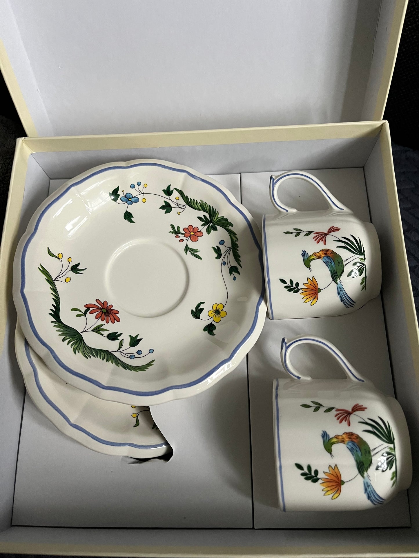 Gien France box set 2 cup saucers Oiseaux de Paradis