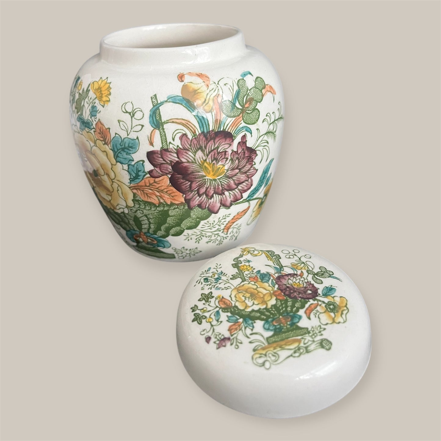 Mason’s ironstone England Strathmore ginger jar lidded