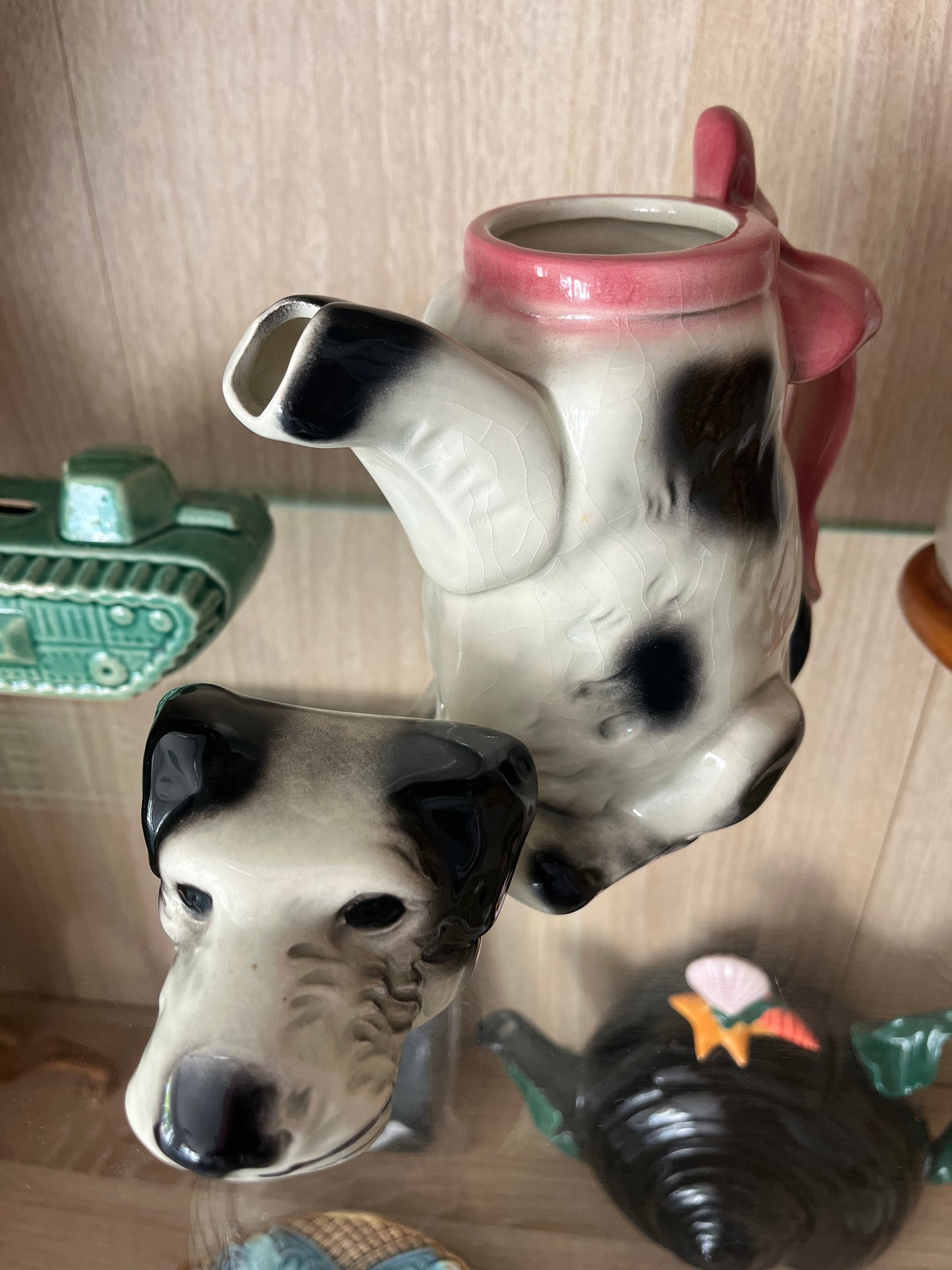 West Germany antique majolica dog teapot